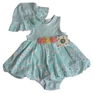 Little Me NWT Mint Floral Bubble Dress & Hat Baby Girl 12M